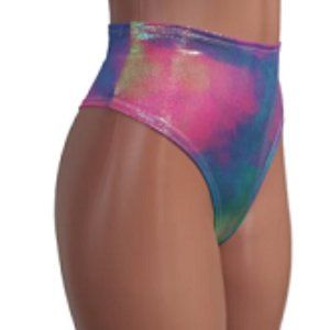 💋SALE💋NWT Zanza Design: Tie Dye Sparkle Thong High Waist Bikini Bottoms,Size L